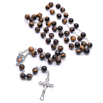 Tiger's Eye Natural Stone Prayer Rosary Amen Artisan