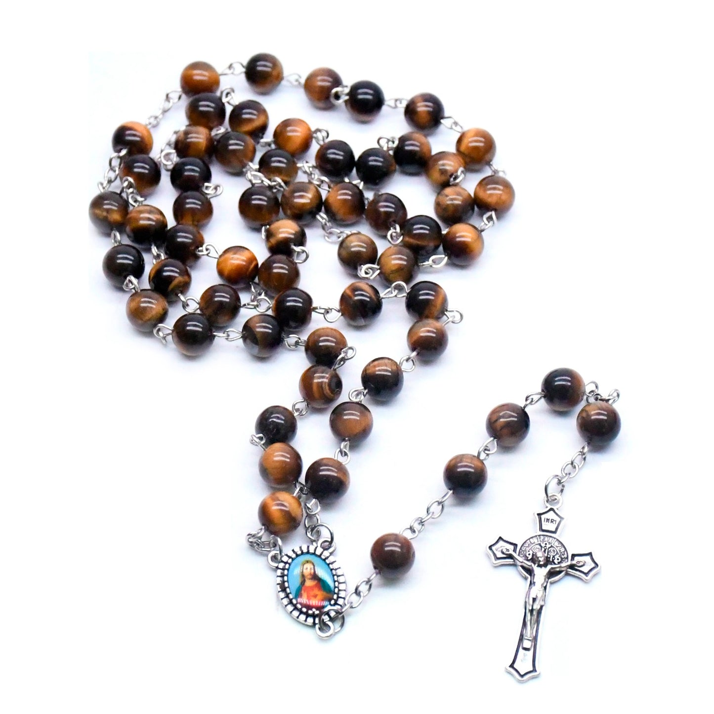 Tiger's Eye Natural Stone Prayer Rosary Amen Artisan