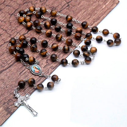 Tiger's Eye Natural Stone Prayer Rosary Amen Artisan