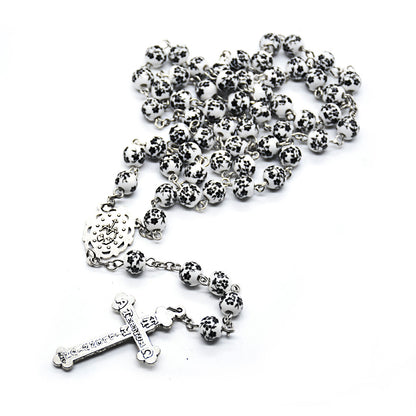 Ceramic Virgin Mary Cross Bead Rosary Necklace