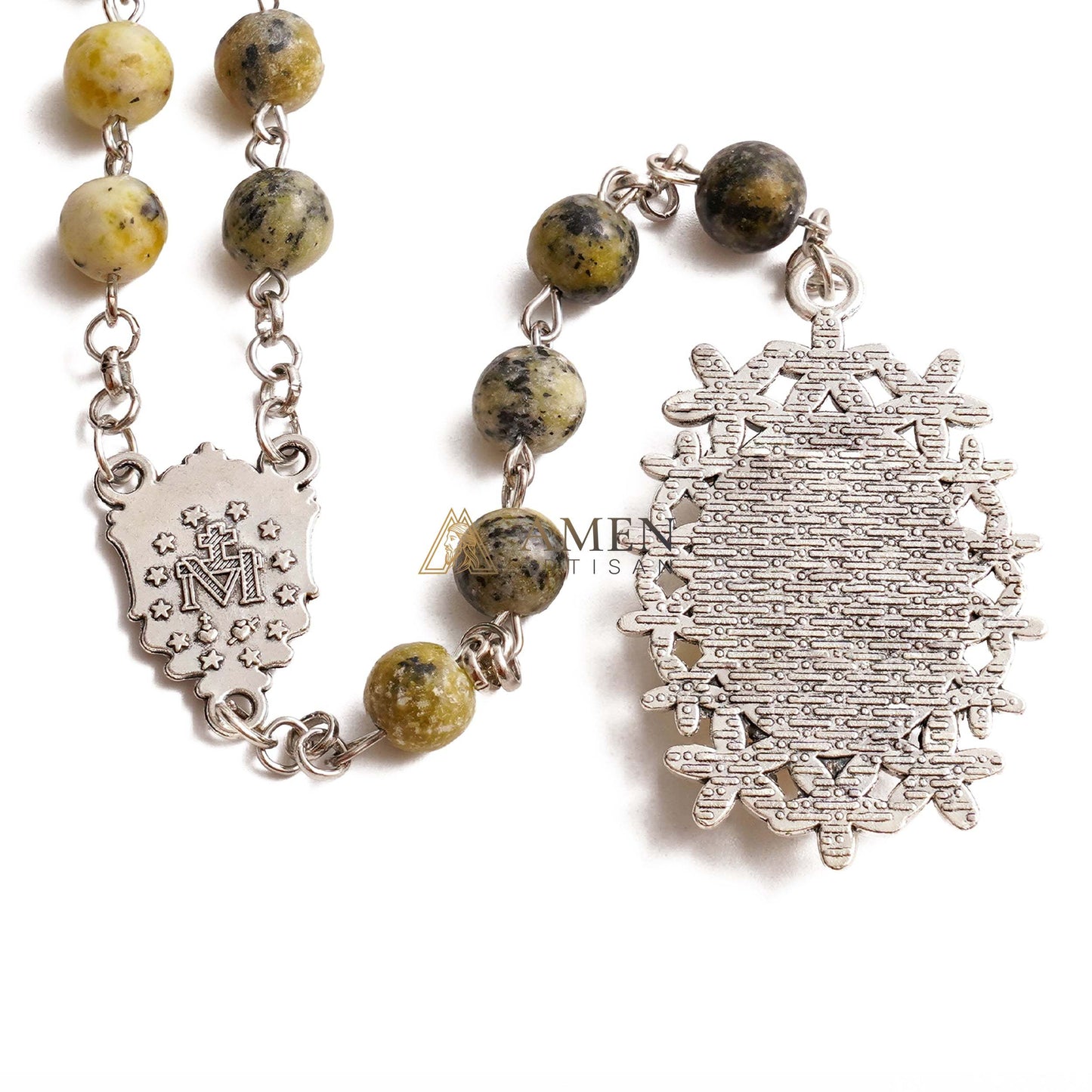 Yellow Turquoise Immaculate Heart of Mary Rosary Amen Artisan