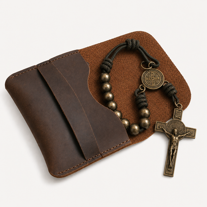 Bronze Beads Olive Green Saint Benedict Medal Pocket Rosary Amen Artisan