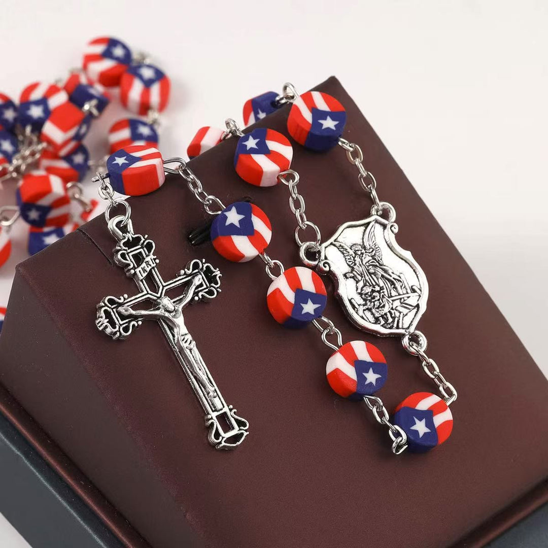 Flag Rosary with Saint Michael Medal Amen Artisan