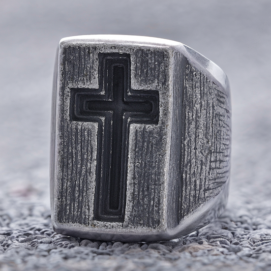 Antiqued Cross Signet Ring Surgical-grade 316L Stainless Steel Amen Artisan