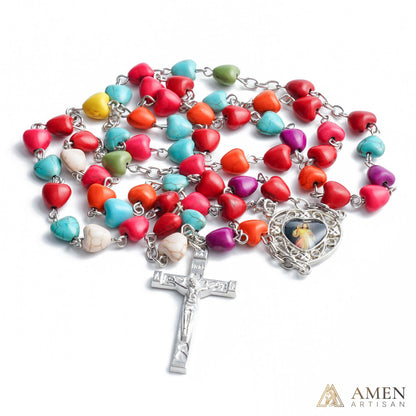 Multicolor Turquoise Heart Rosary