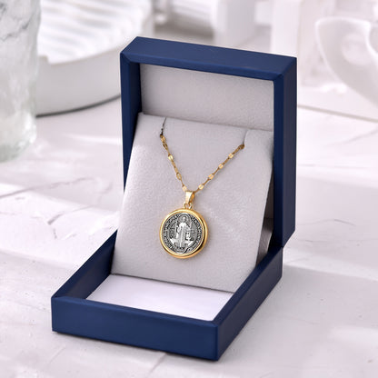 Gold Trim Saint Benedict Medal Necklace