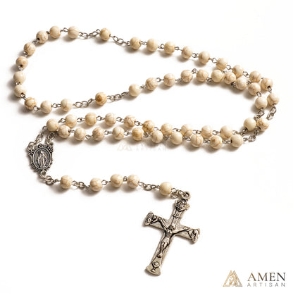 White Turquoise Miraculous Medal Rosary Amen Artisan