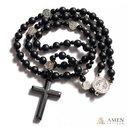 Black Agate St. Benedict Medal Prayer Beads Amen Artisan