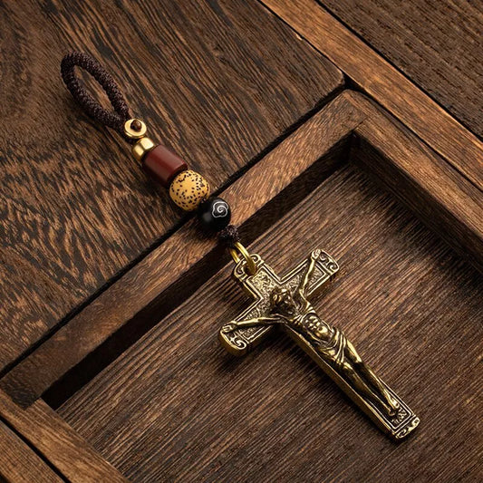 Brass Vintage Crucifix Sorrow Necklace Amen Artisan