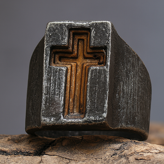 Antiqued Cross Signet Ring Surgical-grade 316L Stainless Steel Amen Artisan