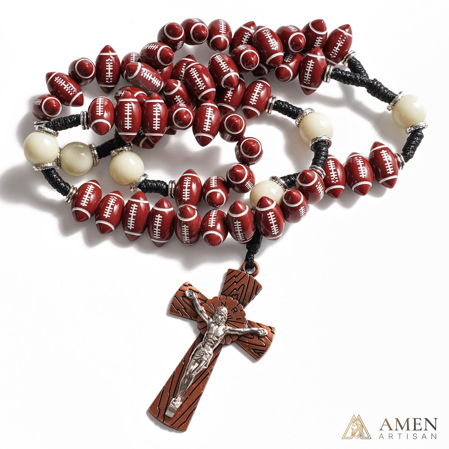 【Deal Today】Catholic Football Rosary with Oval Sports Beads | Amen Artisan