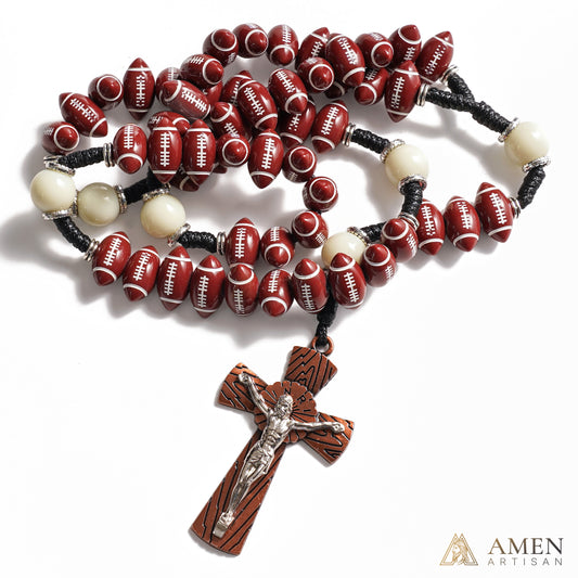 【Deal Today】Catholic Football Rosary with Oval Sports Beads | Amen Artisan