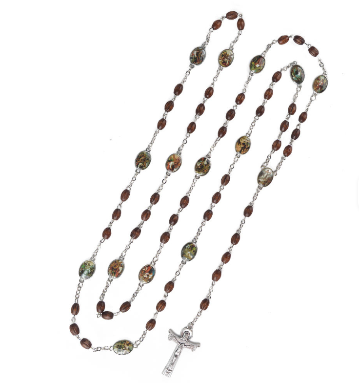 Natural Wood Beads Crucifix Rosary Amen Artisan