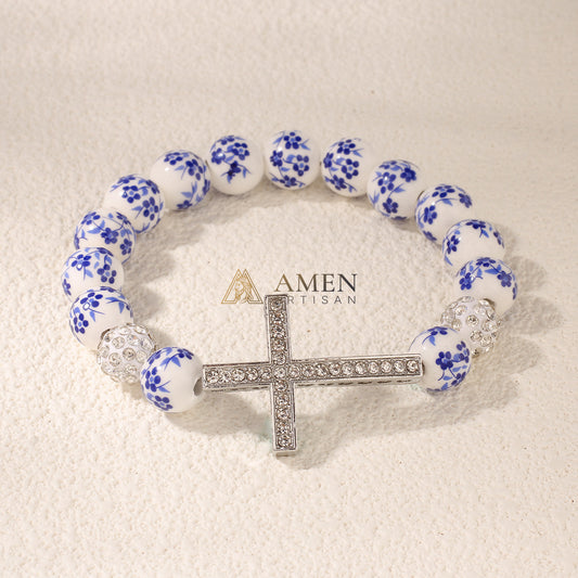 Blue and White Porcelain Zircon Bracelet