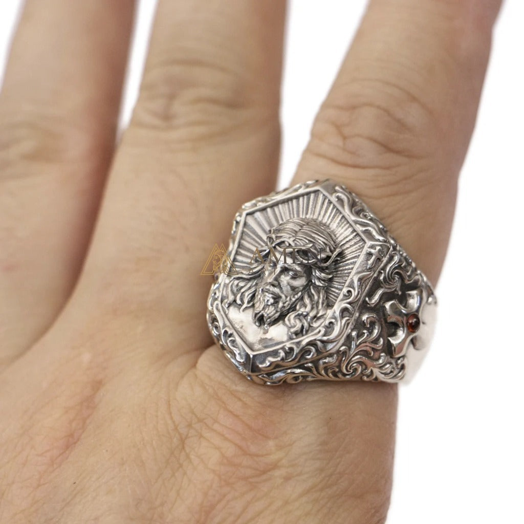 925 Silver Jesus Icon Ring Amen Artisan
