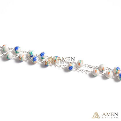 Blue Peony Ceramic Rosary Amen Artisan