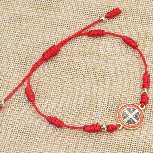 Red String Woven Saint Benedict Bracelet Amen Artisan