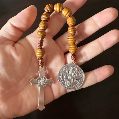 Saint Benedict Crucifix Beehive Wood Rosary Amen Artisan