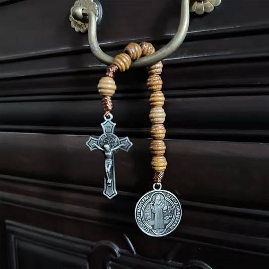 Saint Benedict Crucifix Beehive Wood Rosary Amen Artisan