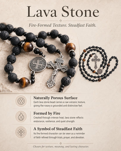 Natural Lava Stone & Tiger’s Eye Prayer Beads with Vintage-Style Crucifix |  Amen Artisan