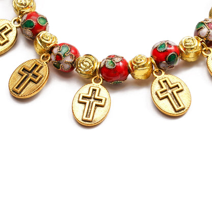 Cloisonné Beads Saint Medal Stretch Bracelet Amen Artisan