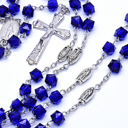 Amen Artisan Dark Blue Crystal Cube Rosary