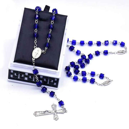 Amen Artisan Dark Blue Crystal Cube Rosary