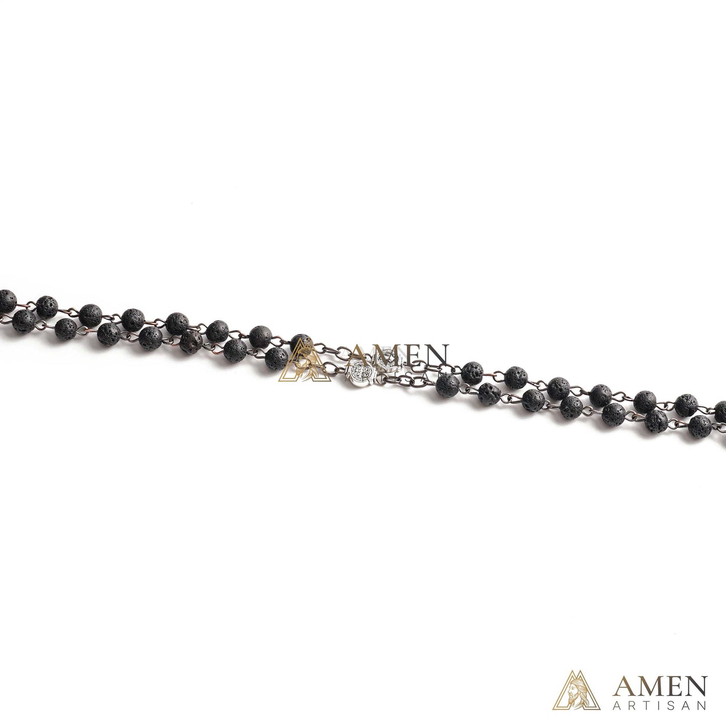 Lava Stone Our Lady of Guadalupe Medal Rosary Amen Artisan