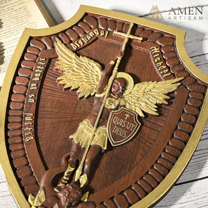 St Michael Wood Carving Amen Artisan
