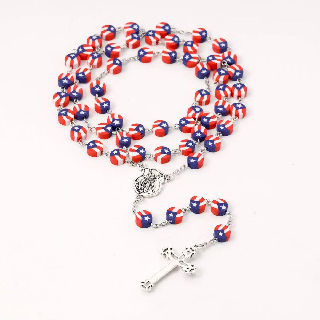 Flag Rosary with Saint Michael Medal Amen Artisan