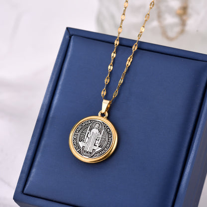 Gold Trim Saint Benedict Medal Necklace