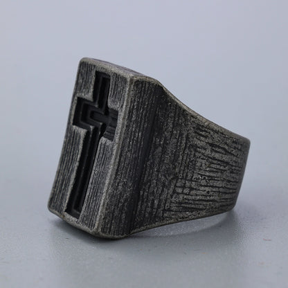 Antiqued Cross Signet Ring Surgical-grade 316L Stainless Steel Amen Artisan