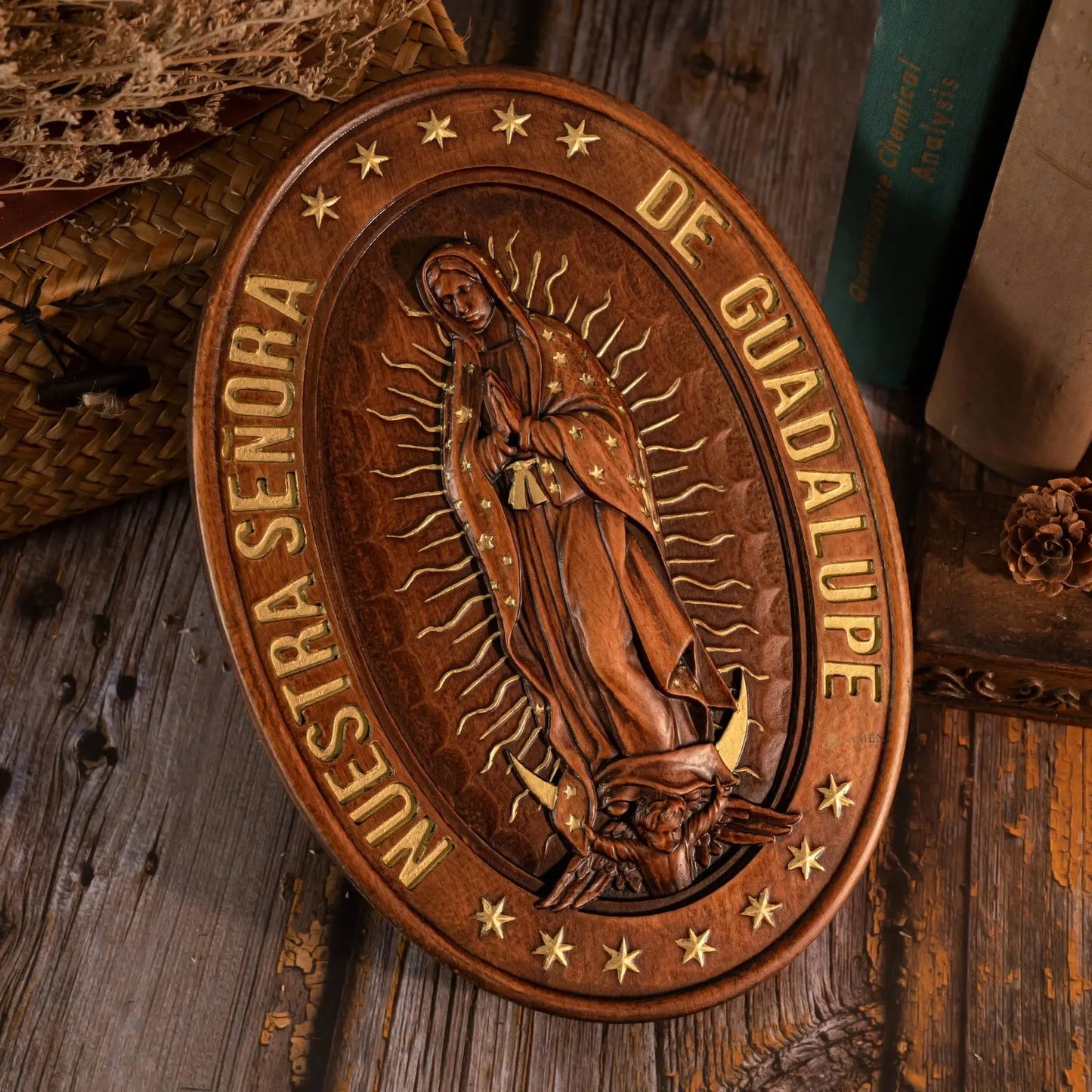 Our Lady of Guadalupe Wood Carving Amen Artisan