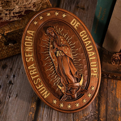 Our Lady of Guadalupe Wood Carving Amen Artisan