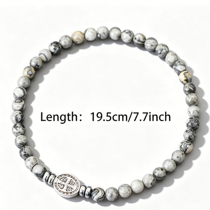 Multicolor Natural Stone St. Benedict Bracelet with Double-Sided Medal