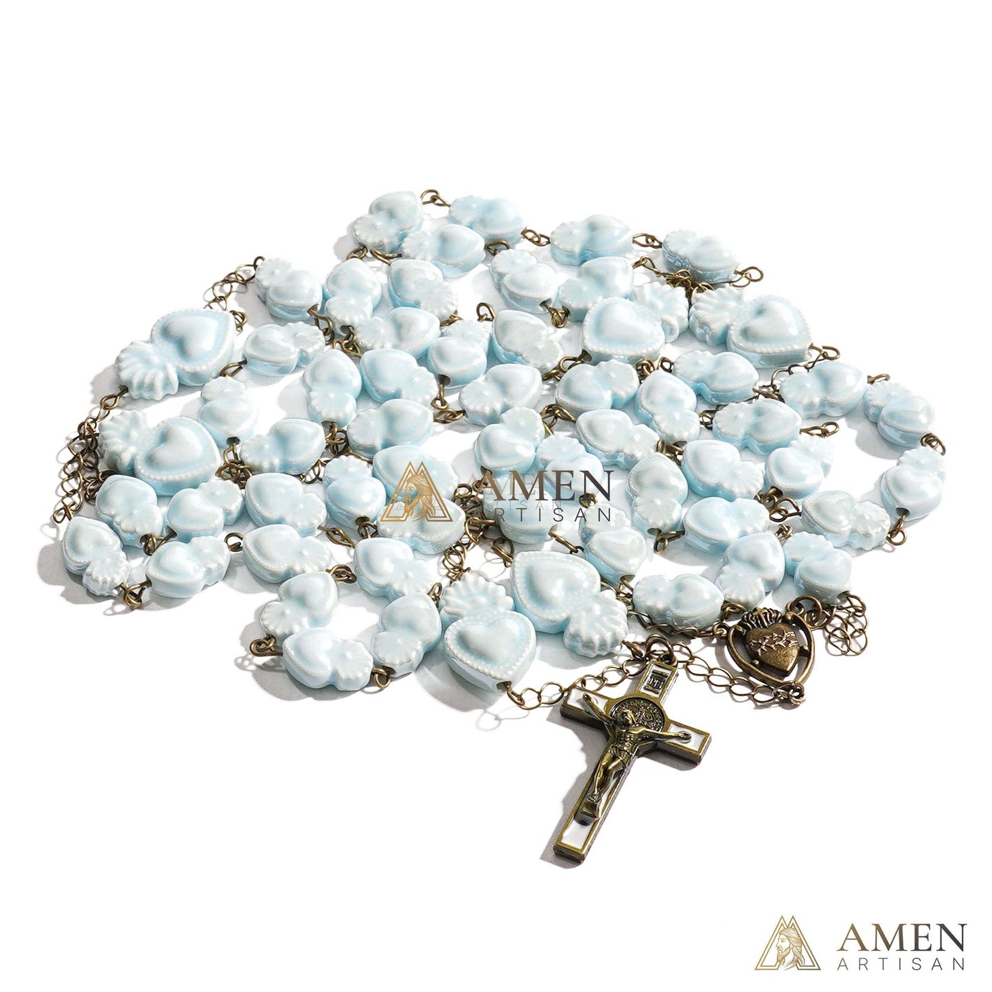 Ceramic Sacred Heart Beads Rosary - Vintage Bronze Style Rosary - Amen Artisan