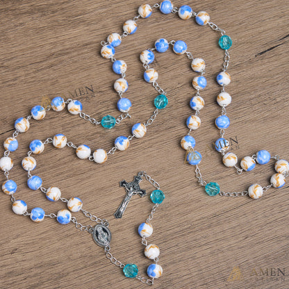 Blue Floral Ceramic Rosary