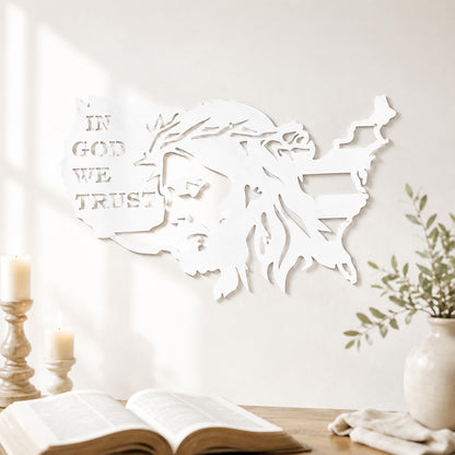 In God We Trust USA Metal Wall Art with Jesus Crown of Thorns — Faith