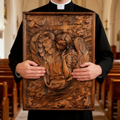 Archangel Chamuel Wood Carving Amen Artisan
