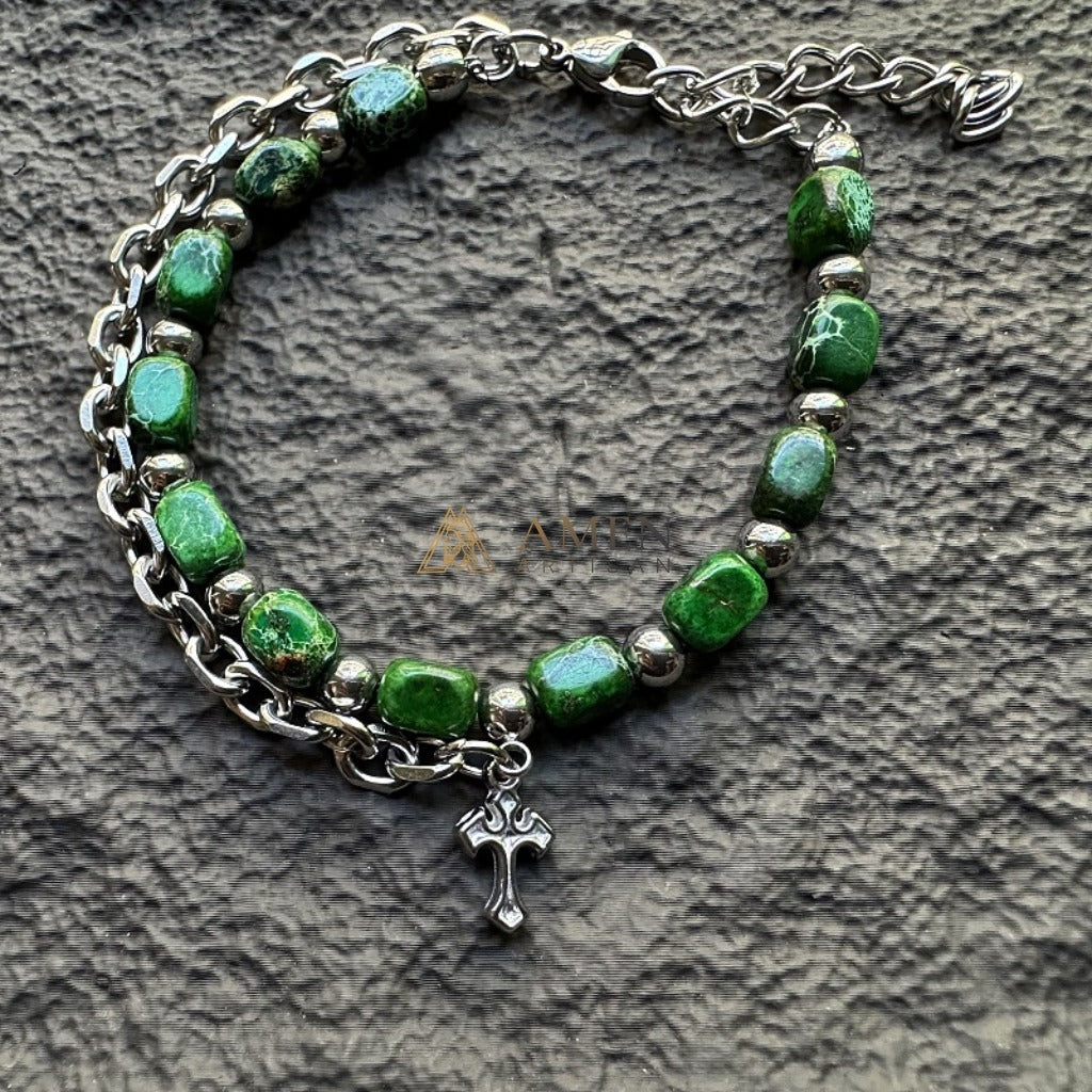 Turquoise & Titanium Steel Cross Bracelet  Amen Artisan