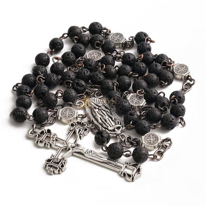 Lava Stone Our Lady of Guadalupe Medal Rosary Amen Artisan