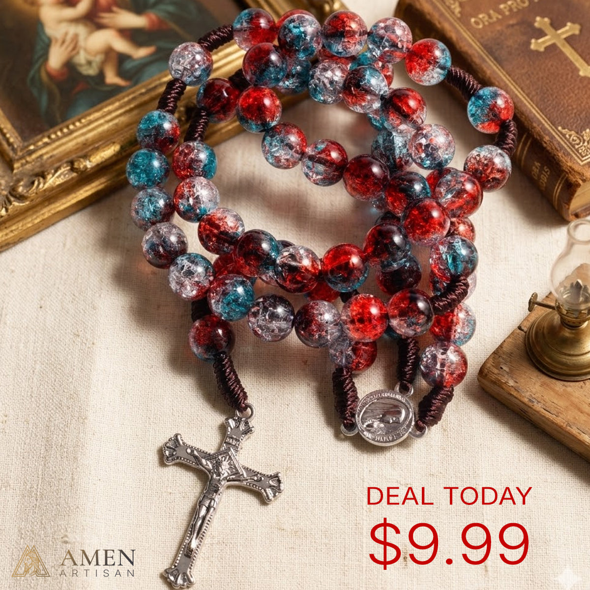 The Andromeda Celestial Rosary – Vintage Crackle Glass Edition
