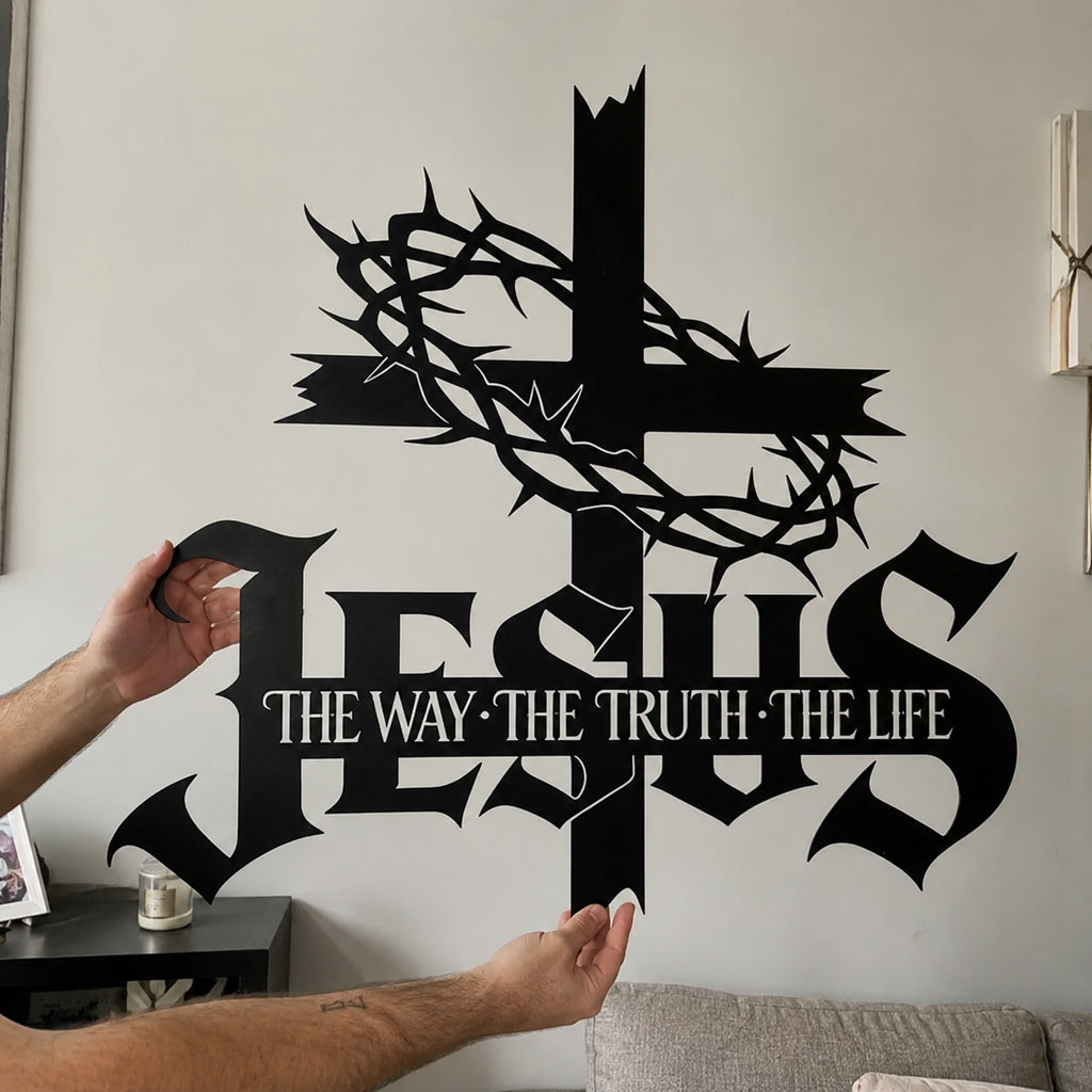 Jesus The Way The Truth The Life Metal Wall Art with Cross and Crown of Thorns — Faith