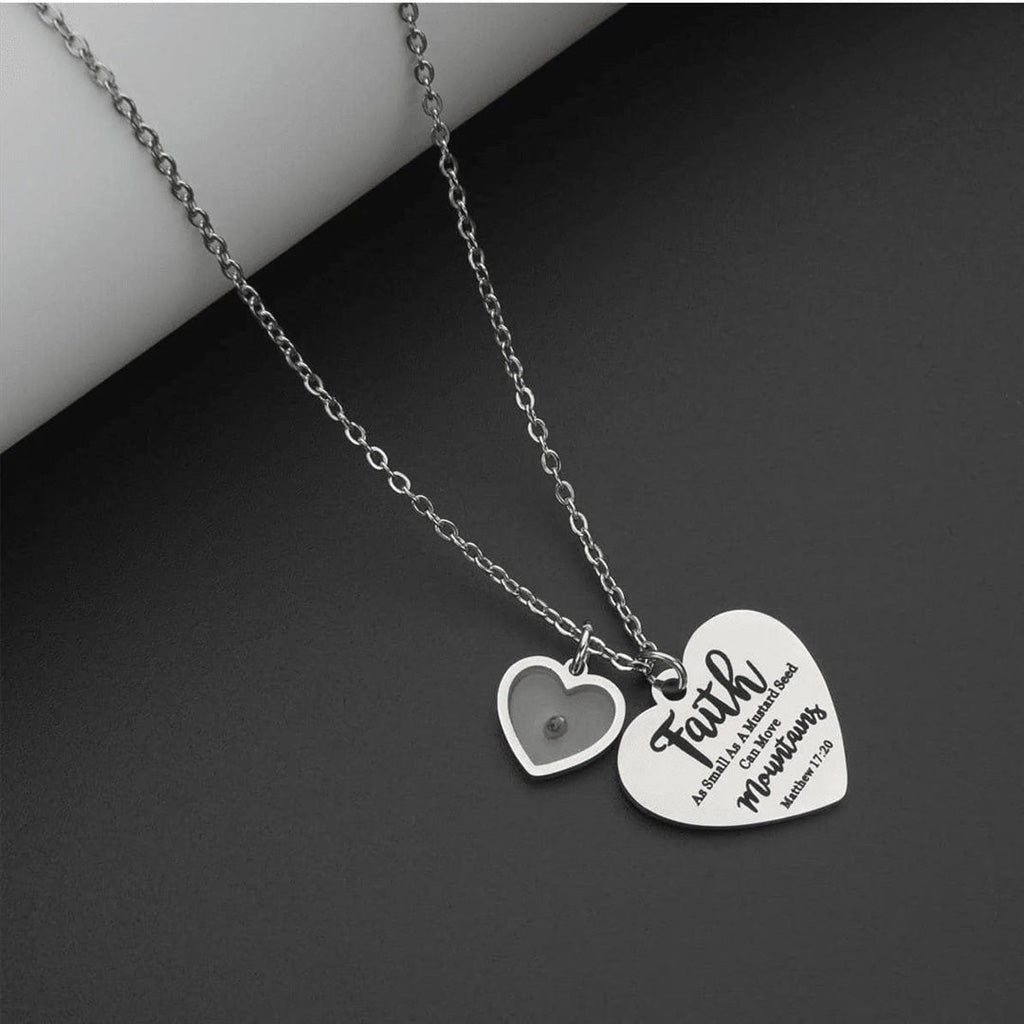 Faith Mustard Seed Heart Necklace with Matthew 17:20 Message