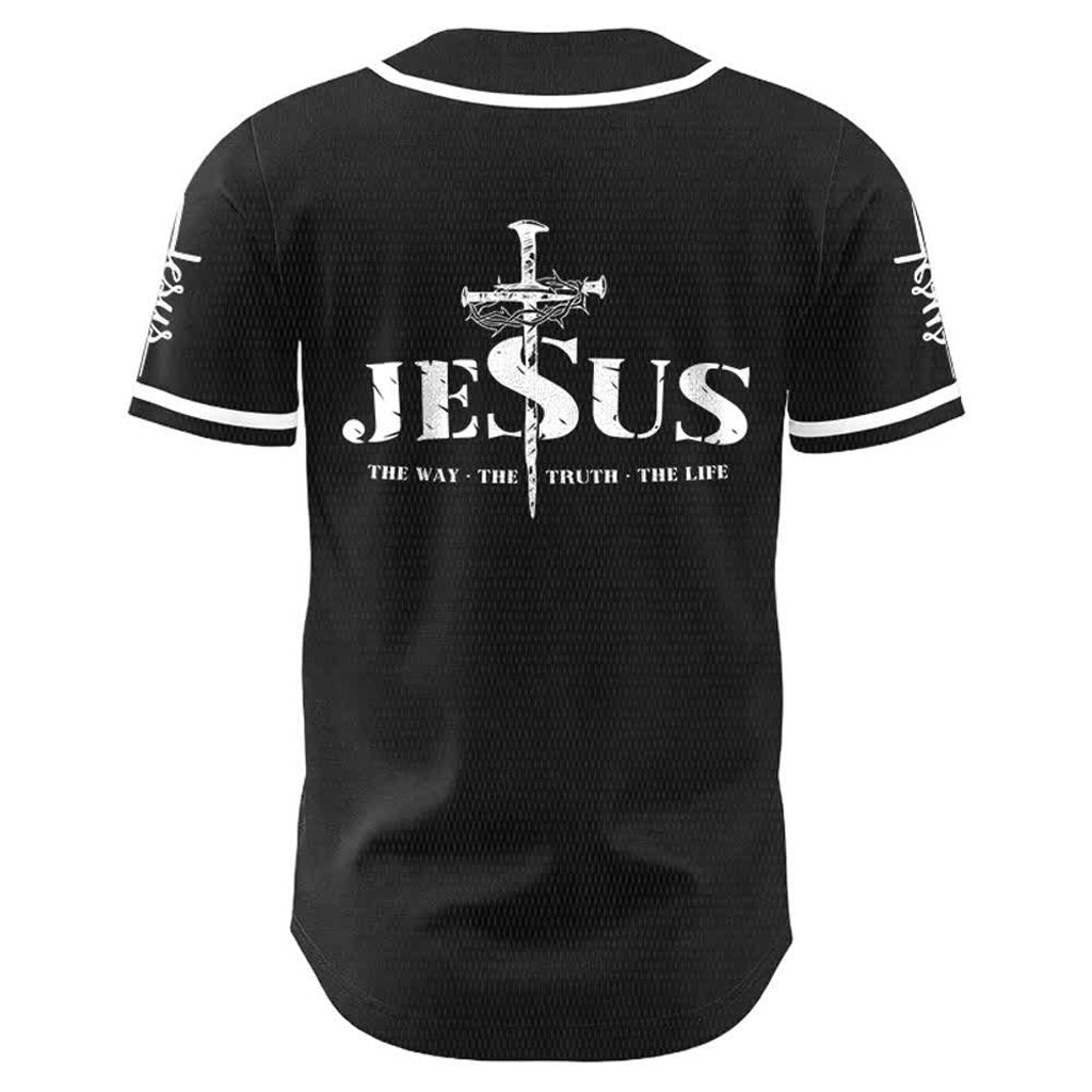 Jesus The Way Truth Life Baseball Jersey with Black Gold Faith Print — Faith