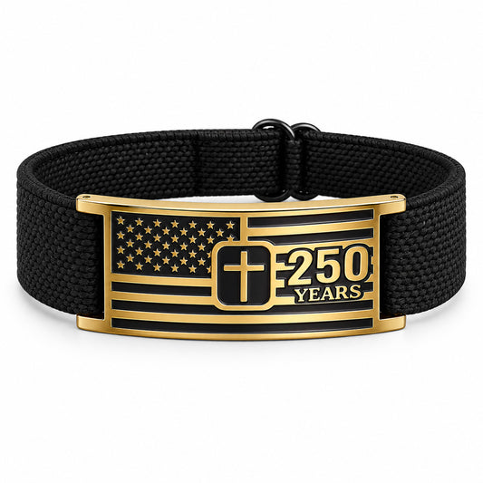 【DEAL TODAY】Adjustable America 250 Bracelet with Braided Band and Cross Detail