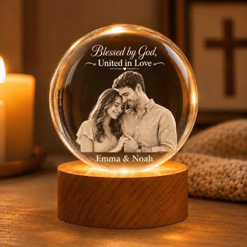 【Deal Today】Personalized Photo Crystal Night Light with Custom Quote and Names
