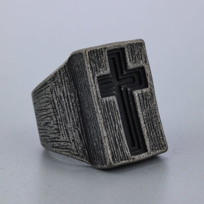 Antiqued Cross Signet Ring Surgical-grade 316L Stainless Steel Amen Artisan