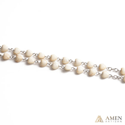 White Turquoise Heart Rosary