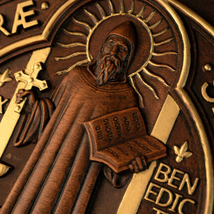 Saint Benedict Medal Wood Carving Amen Artisan